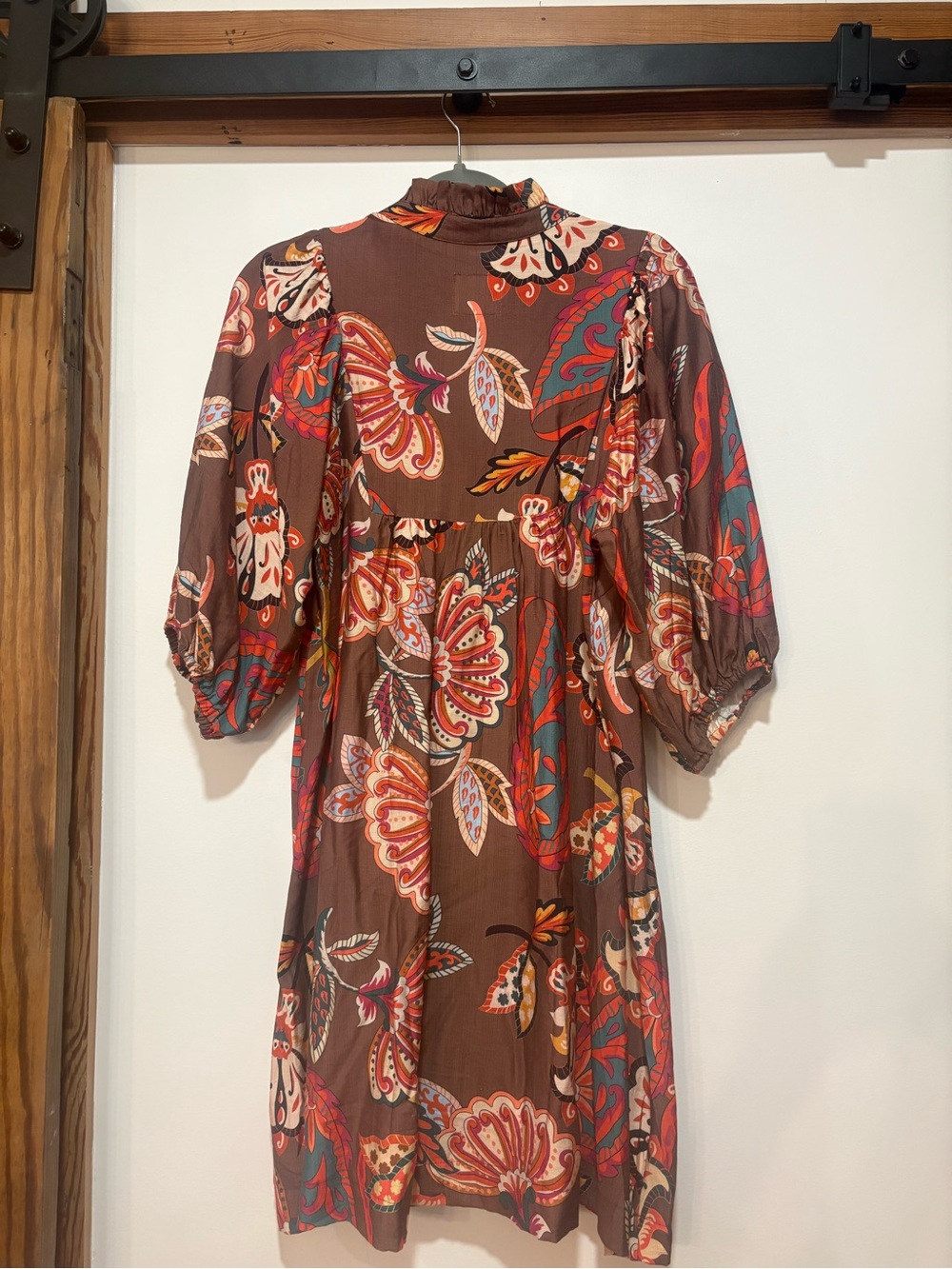 Umgee Brown Floral Midi Dress with Multicolor Paisley Print - Picture 3 of 3
